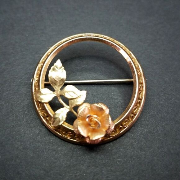 krementz Jewelry - Vintage Signed Krementz Tri Color 12k Gold Filled Rose Wreath Brooch Pin